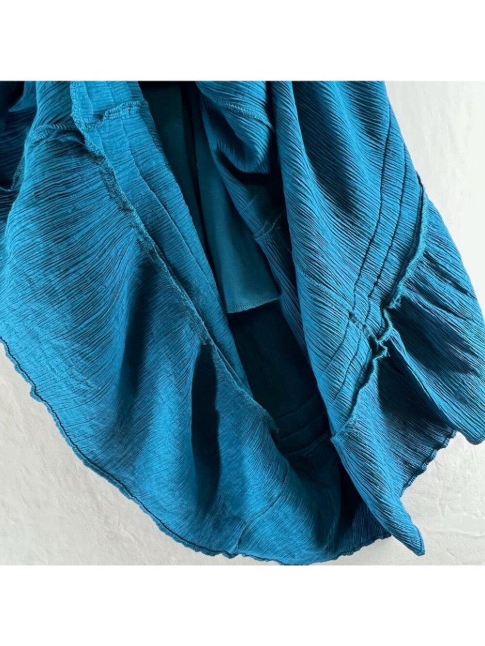 Max + Ash Crinkle Gauze Tiered Maxi Dress Womens S Smocked Puff Sleeve Teal Blue - Picture 10 of 14